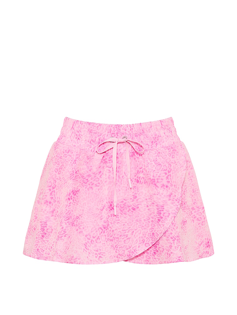 PINK Tech Woven Asymmetrical Skort, Pink Leopard, offModelFront, 3 of 3