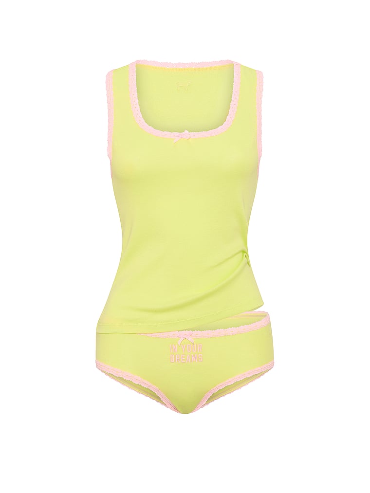 PINK Lace-Trim Tank Top & Panty Set, Tropical Pear, offModelFront, 4 of 4