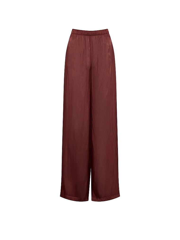 Victoria's Secret, Victoria's Secret Luxe Sheer Satin Wide-Leg Pant, Cherrywood, offModelFront, 2 of 4