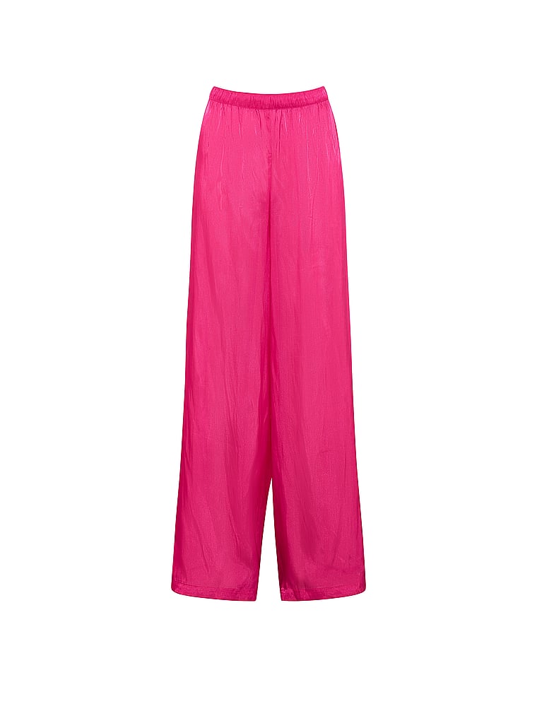 Victoria's Secret, Victoria's Secret Luxe Sheer Satin Wide-Leg Pant, Pop Pink, offModelFront, 3 of 3