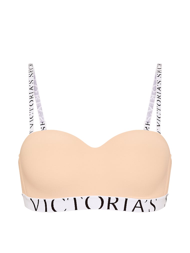 Victoria's Secret, The T-shirt The CoolBra™ Lightly Lined Balconette Strapless Bra, Marzipan, offModelFront, 3 of 4