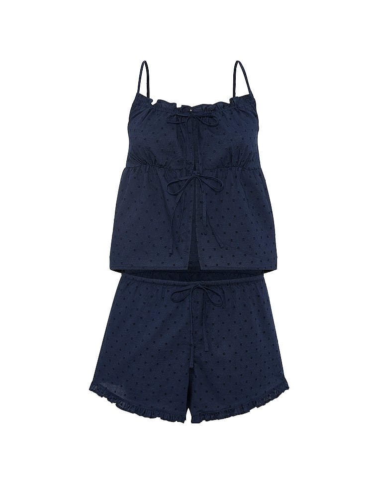 PINK Coastal Cutie Fly-Away Cami and Shorts Pajama Set, Noir Navy, offModelFront, 4 of 4