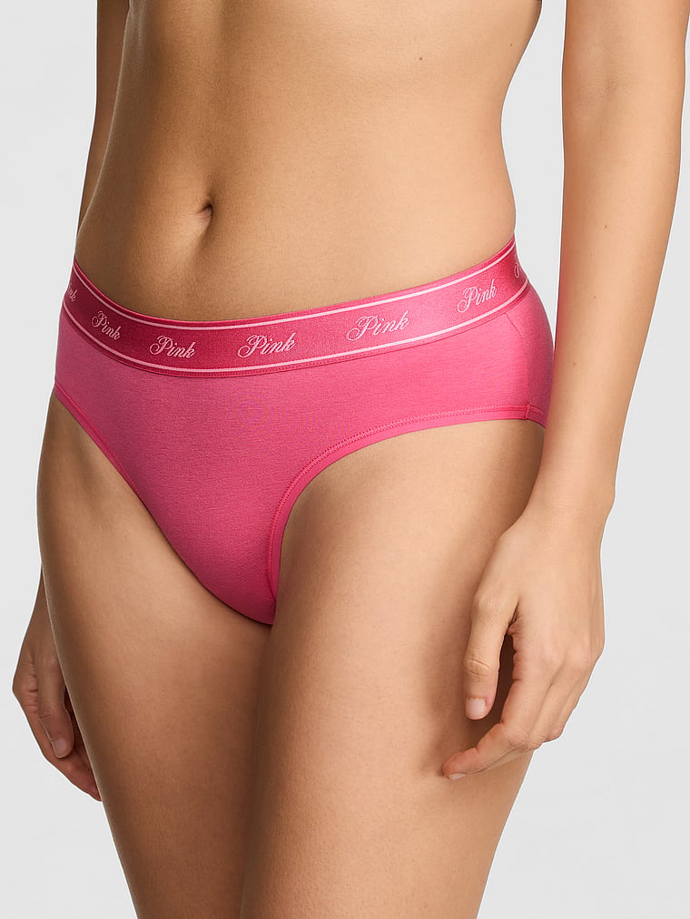PINK Logo Cotton Hiphugger Panty, Love Me Pink with Don't Be Jealous Butt Graphic, onModelBack, 2 of 3