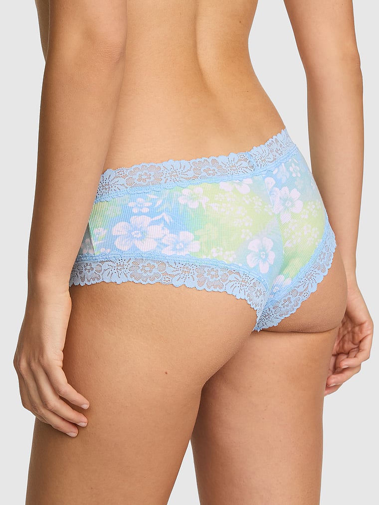 PINK PINK Wink™ Lace-Trim Cheeky Panty, Blue Dancer Hibiscus Floral Print, onModelBack, 2 of 3
