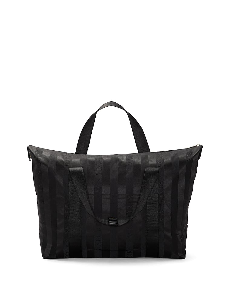 Victoria's Secret, Victoria's Secret The 24-Hour Overnight Travel Bag, Black Logo Jacquard Stripe, offModelBack, 3 of 3