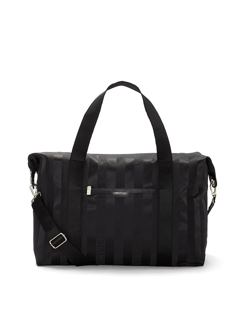 Victoria's Secret, Victoria's Secret The 24-Hour Overnight Travel Bag, Black Logo Jacquard Stripe, onModelFront, 1 of 3
