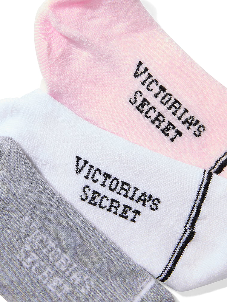Victoria's Secret, Victoria's Secret 3-Pack Ankle Socks, Vs White / Pink Frosting / Med Htr Grey, onModelBack, 2 of 2