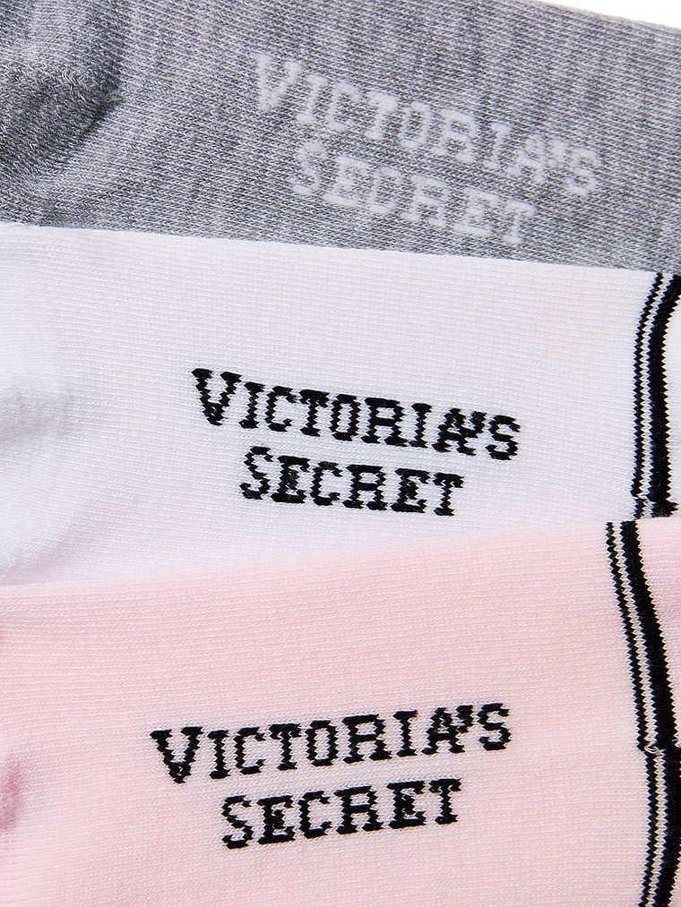 Victoria's Secret, Victoria's Secret 3-Pack Quarter Socks, Vs White / Pink Frosting / Med Htr Grey, onModelBack, 2 of 2