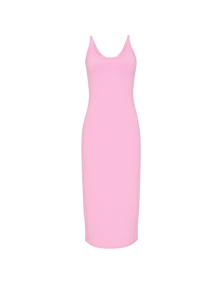 PINK All-Day Soft Rib High-Neck Midi Dress, Pink Lollipop, offModelFront, 4 of 4