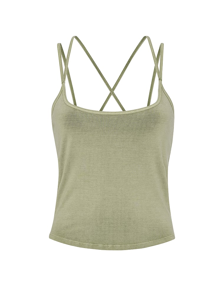 PINK All-Day Cotton™ Strappy Tank Top, Slate Green, offModelFront, 3 of 3