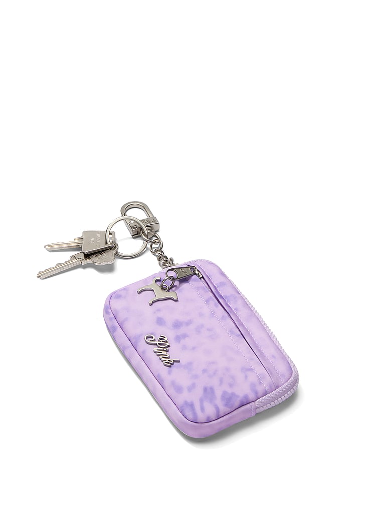 PINK Zip Card Holder Keychain, Purple Leopard, detail, 3 of 3