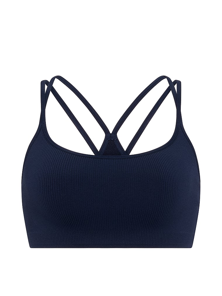 PINK AnyWear Strappy Sports Bra, Noir Navy, offModelFront, 3 of 3