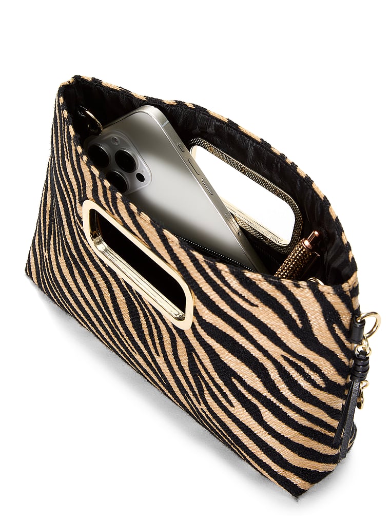 Victoria's Secret, Victoria's Secret Straw Clutch Crossbody Bag, Black Zebra Straw, offModelBack, 4 of 4