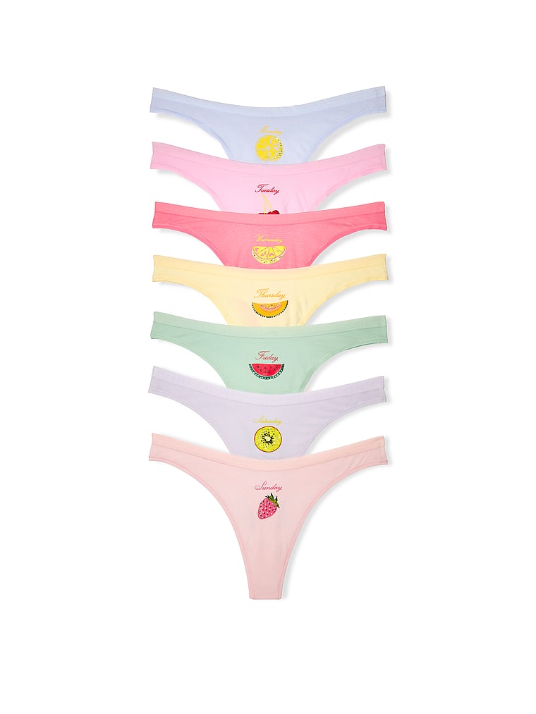 Victoria's Secret, Victoria's Secret 5-Pack Stretch Cotton High-Leg Scoop Thong Panties, Multi, offModelFront, 1 of 1