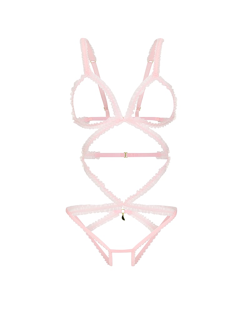 Victoria's Secret, Victoria's Secret Tease Peekaboo Strappy Ruffled Playsuit, Boardwalk Pink, offModelFront, 3 of 3