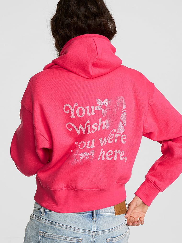 PINK Campus Fleece™ Shrunken Full-Zip Hoodie, Candy Pink Sunset, onModelFront, 2 of 5