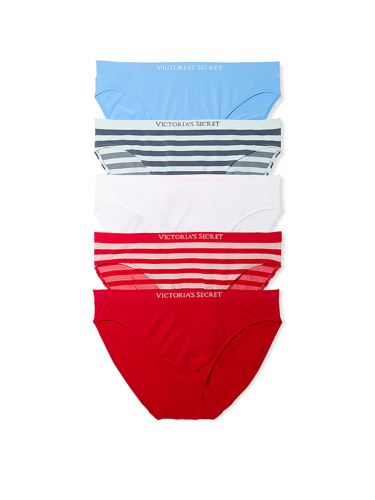 Victoria's Secret, Victoria's Secret 5-Pack Seamless Stripe Bikini Panties, Multi, offModelFront, 1 of 1