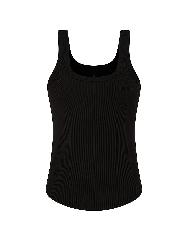Victoria's Secret, Angel Essentials VS Iconic Rib Square-Neck Tank Top, Pure Black, offModelFront, 3 of 3