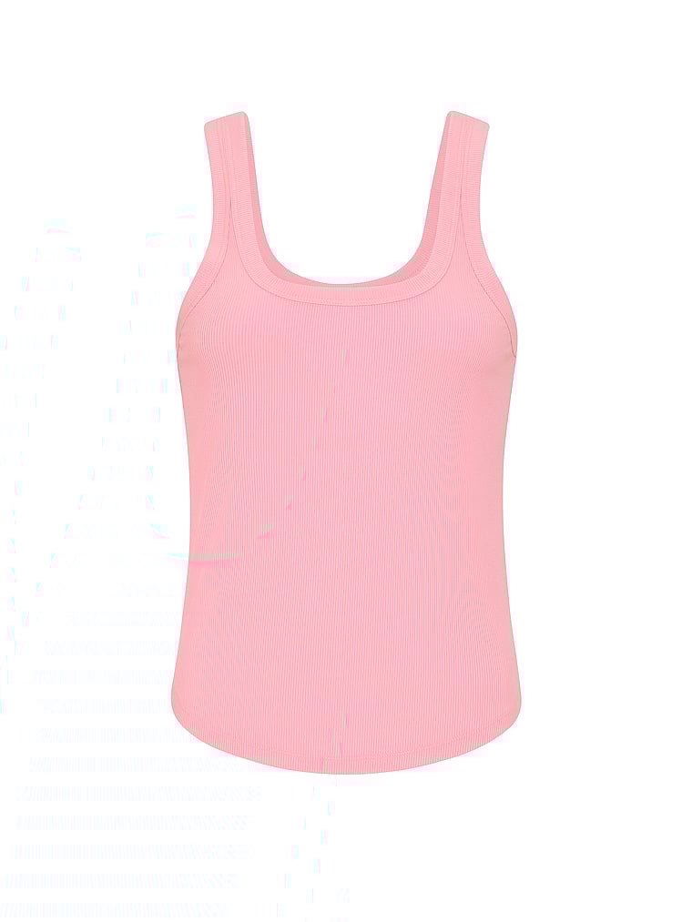 Victoria's Secret, Angel Essentials VS Iconic Rib Square-Neck Tank Top, Washed Victoria Pink, offModelFront, 3 of 3