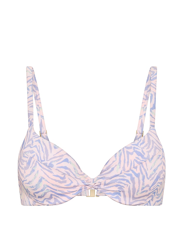Victoria's Secret, Victoria's Secret Swim Twist Push-Up Bikini Top, Soft Pink Zebra, offModelFront, 3 of 3