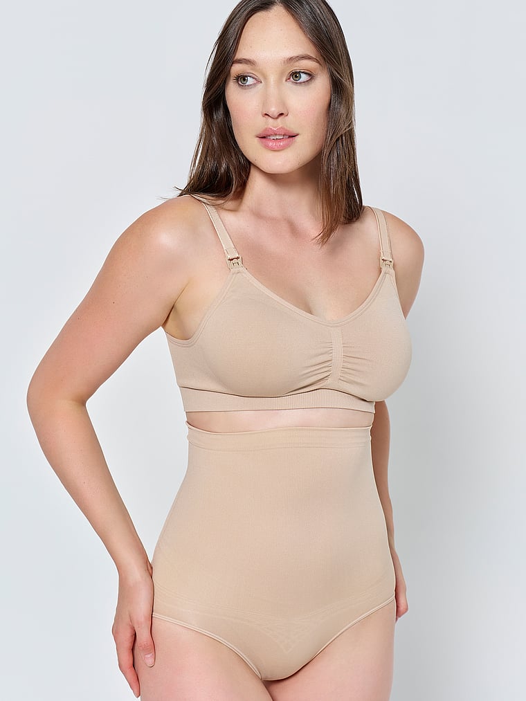 Victoria's Secret, Bumpsuit Full-Coverage Nursing Bra, Beige, onModelFront, 1 of 3