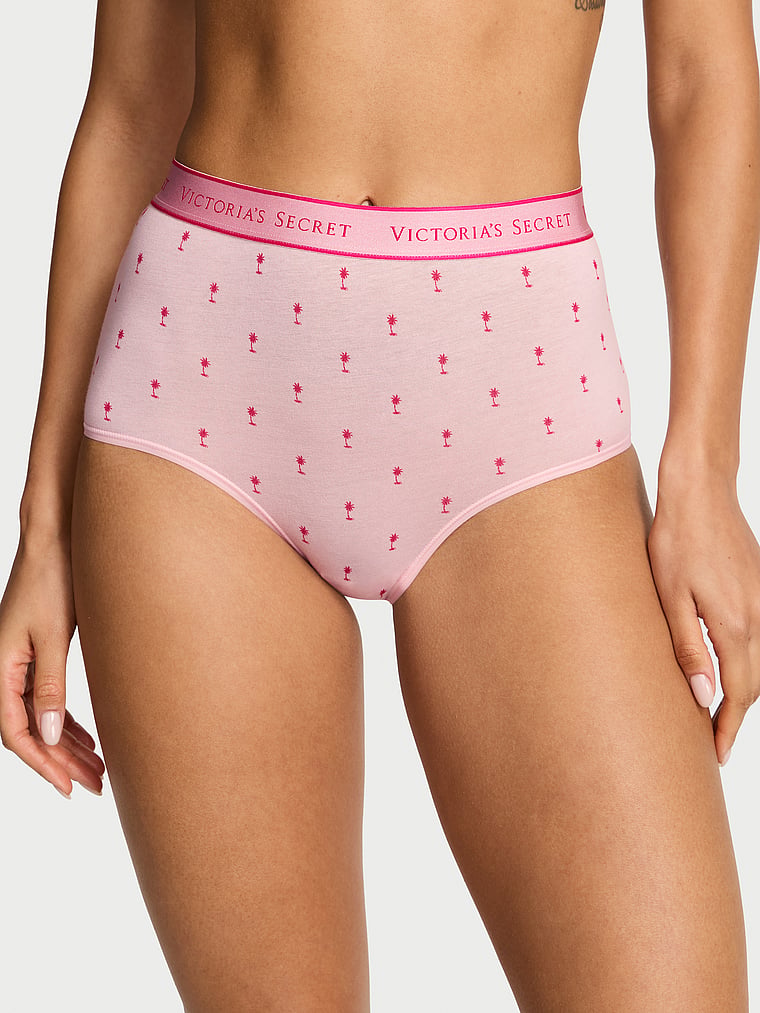 Victoria's Secret, Cotton Logo Cotton Modern Brief Panty, Angel Pink Palm Trees, onModelFront, 1 of 3