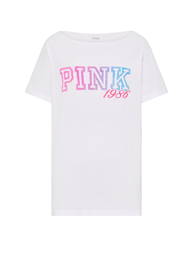 PINK Campus Cotton™ Off-The-Shoulder Tee, White, offModelFront, 3 of 3