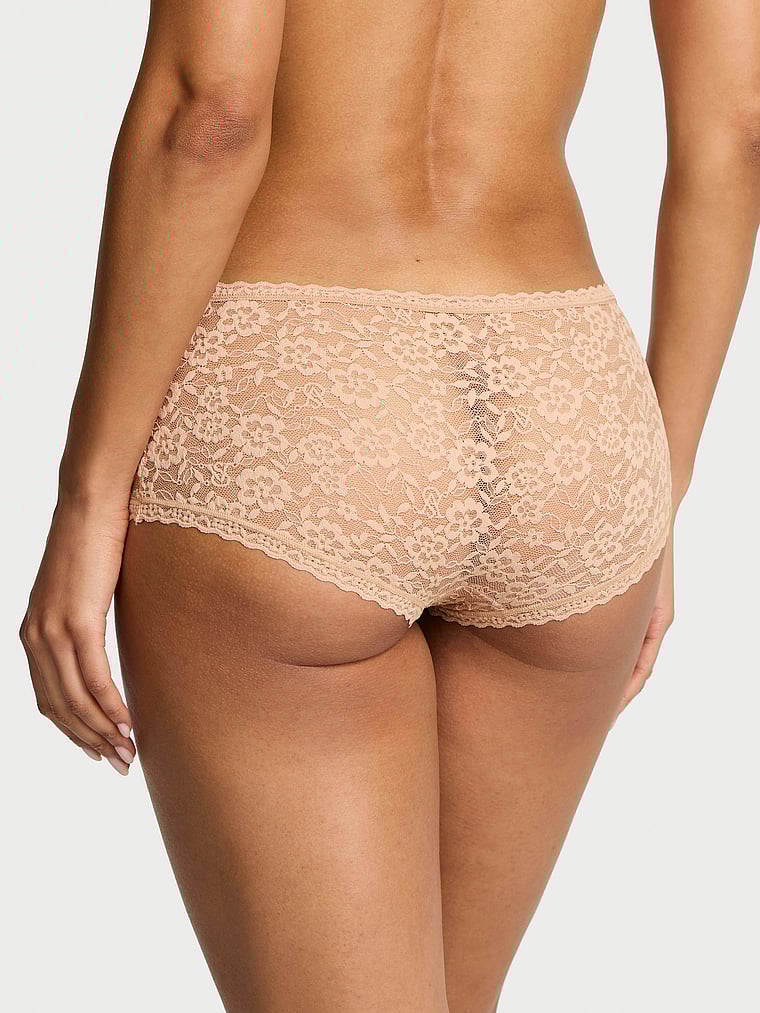 Victoria's Secret, The Lacie Lace Low-Rise Boyshort, Praline, onModelBack, 2 of 3
