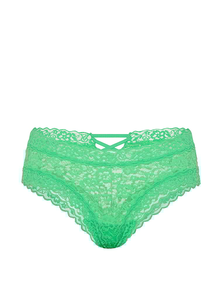 Victoria's Secret, The Lacie Lace Cheeky Panty, Green Grove, offModelFront, 3 of 3
