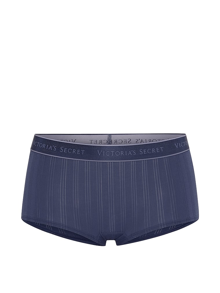 Victoria's Secret, Cotton Logo Cotton Boyshort Panty, Monaco Blue, offModelFront, 2 of 4