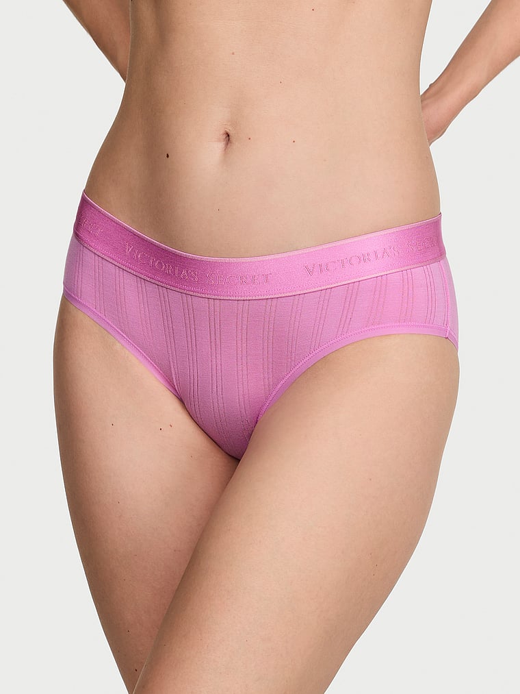 Victoria's Secret, Cotton Logo Cotton Shine Patch Hiphugger Panty, Pink Lilac, onModelFront, 1 of 3 Maggie is 5'7" and wears Small