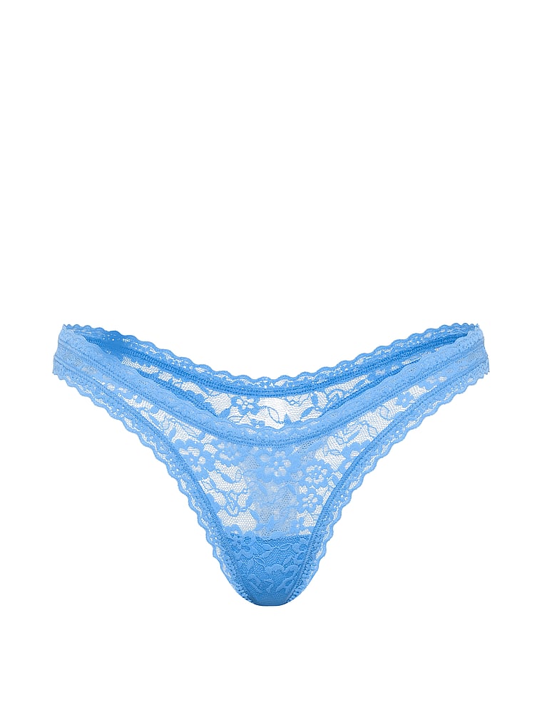 Victoria's Secret, The Lacie Lace Ultra-Mini Scoop Thong Panty, Blue Jasper, offModelFront, 3 of 3