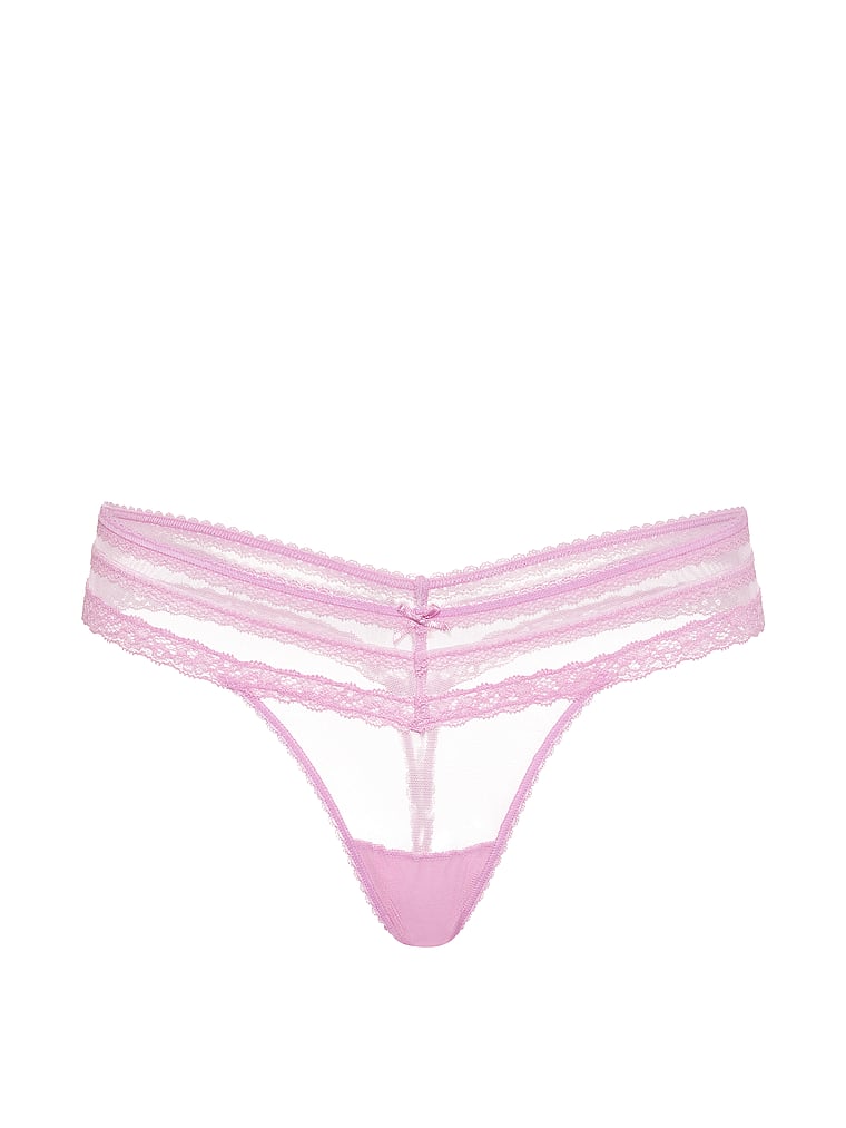 Victoria's Secret, Dream Angels Heart Chiffon String Thong Panty, Hushed Lilac, offModelFront, 3 of 3