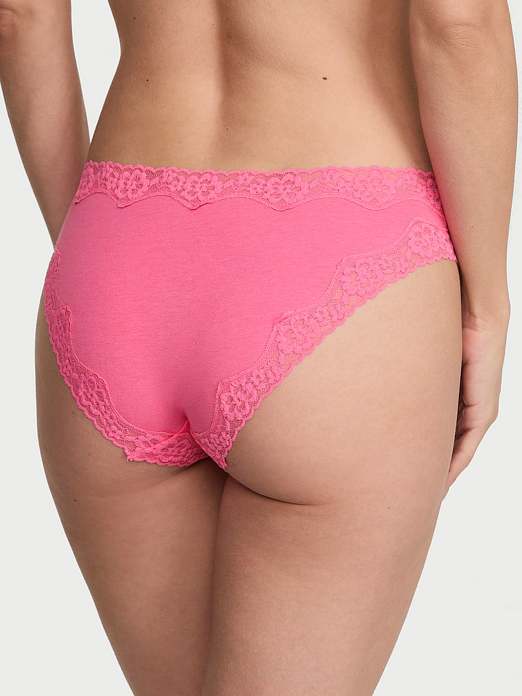 Victoria's Secret, Lace Trim Cotton Lace-Waist Bikini Panty, Pink Radiance, onModelBack, 2 of 3 Maggie is 5'7" and wears Small
