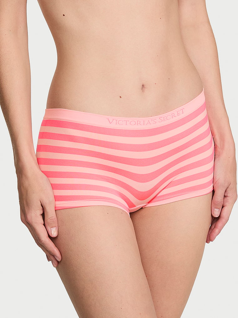 Victoria's Secret, Seamless Seamless Boyshort Panty, Pink Highlighter Beach Stripe, onModelFront, 1 of 3 Maggie is 5'7" and wears Small