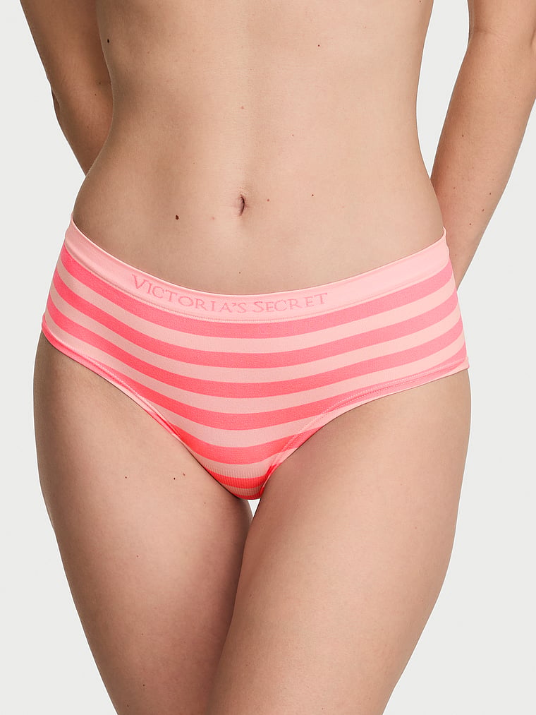 Victoria's Secret, Seamless Seamless Hiphugger Panty, Pink Highlighter Beach Stripe, onModelFront, 1 of 3 Maggie is 5'7" and wears Small