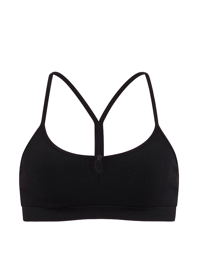 PINK AnyWear Low-Scoop Racerback Bra, Black, offModelFront, 3 of 3
