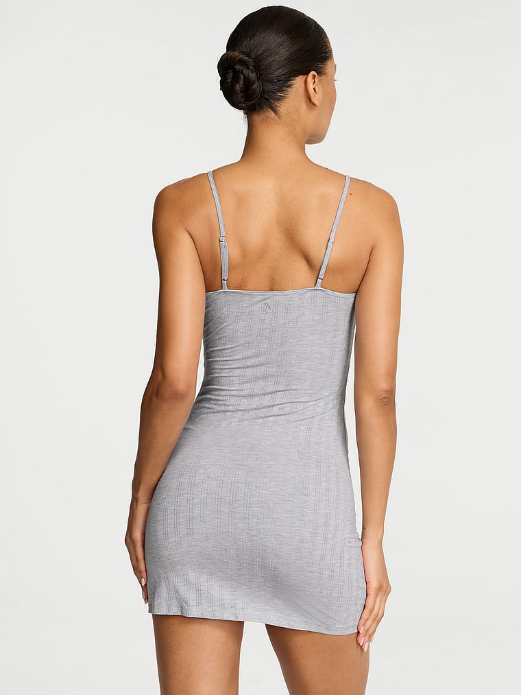 Victoria's Secret, Victoria's Secret SoSoft™ Modal Ultra-Fine Short Slip Dress, Medium Heather Grey, onModelBack, 2 of 4