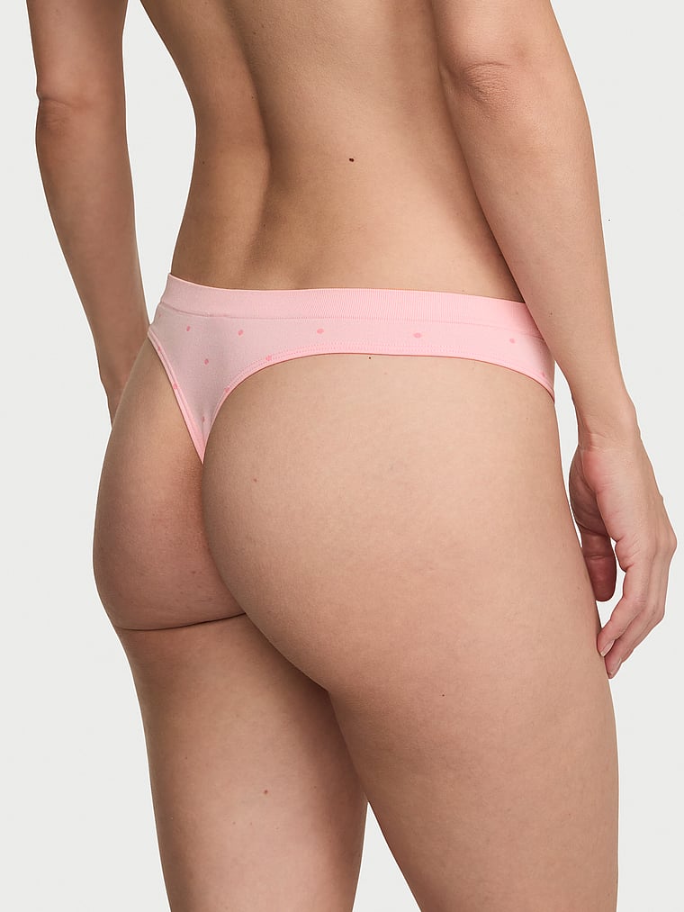 Victoria's Secret, Seamless Seamless Thong Panty, Angel Pink, onModelBack, 2 of 3 Maggie is 5'7" and wears Small