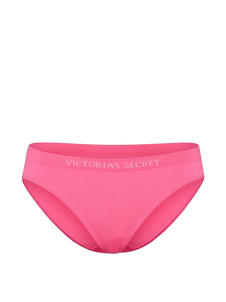 Victoria's Secret, Seamless Seamless Bikini Panty, Bombshell Pink, offModelFront, 3 of 3