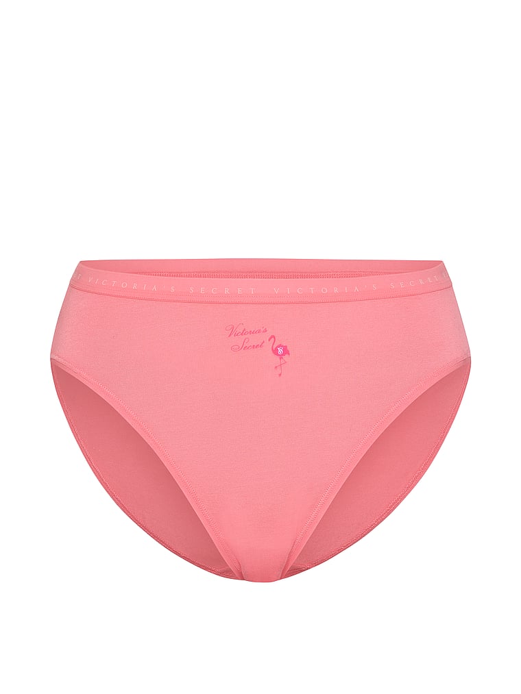 Victoria's Secret, Victoria's Secret Stretch Cotton High-Leg Brief Panty, Pink Cocktail W Flamingo Graphic, offModelFront, 3 of 3