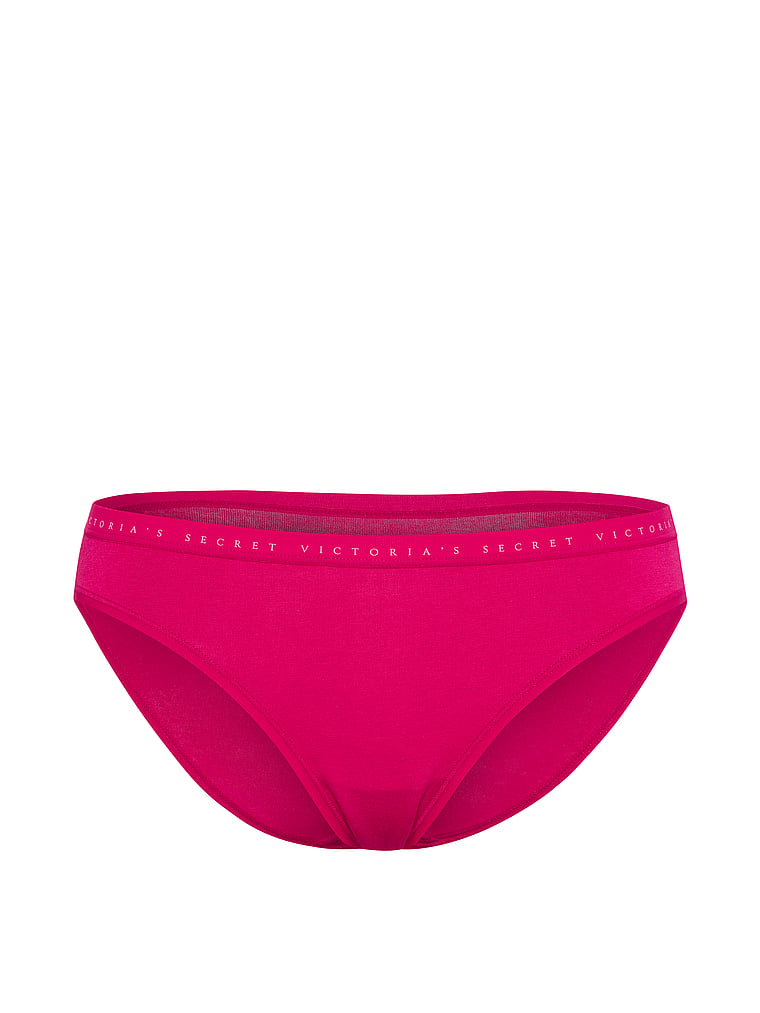 Victoria's Secret, Victoria's Secret Body by Victoria Stretch Cotton Lace-Waist Bikini Panty, Vibrant Fuchsia, offModelFront, 3 of 3