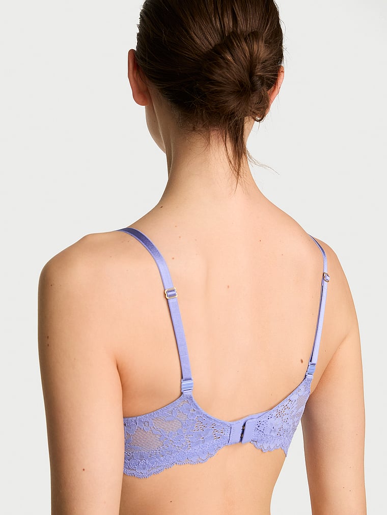 Victoria's Secret, Dream Angels Wicked Twinkle Petal Hearts Lightly Lined Balconette Bra, Periwinkle, onModelBack, 3 of 4