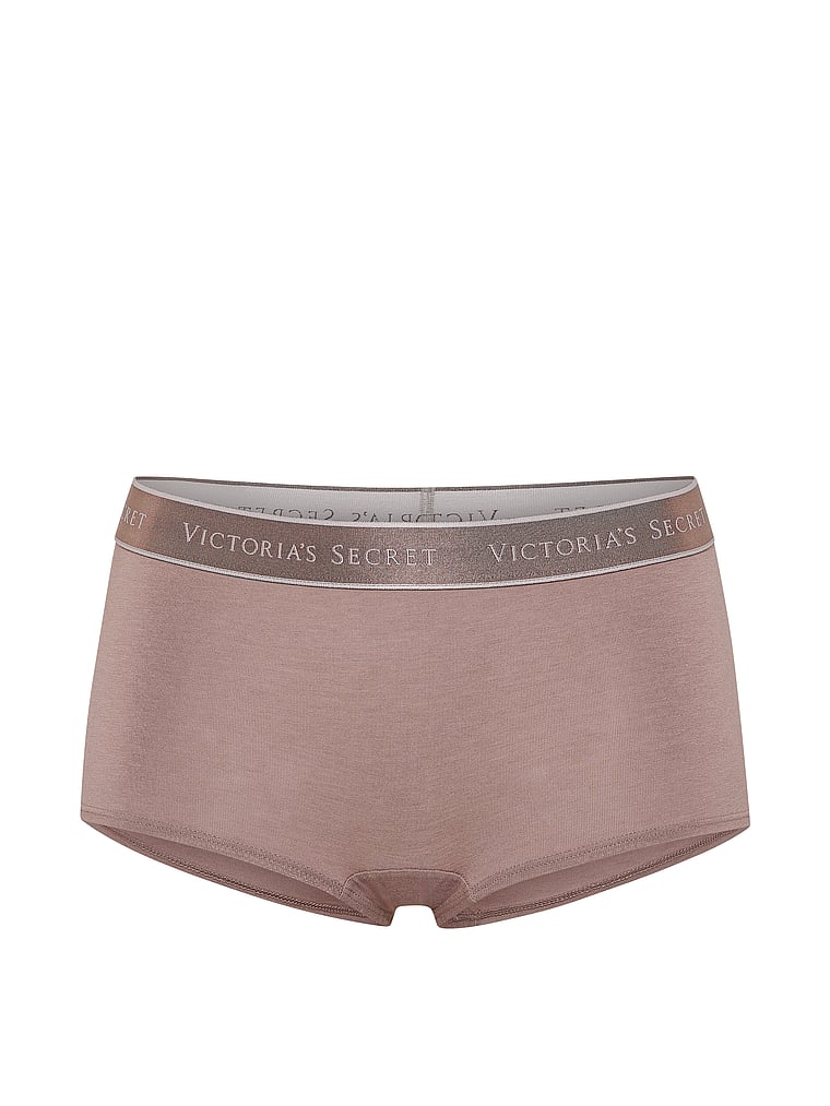 Victoria's Secret, Cotton Logo Cotton Boyshort Panty, Iced Coffee, offModelFront, 3 of 3