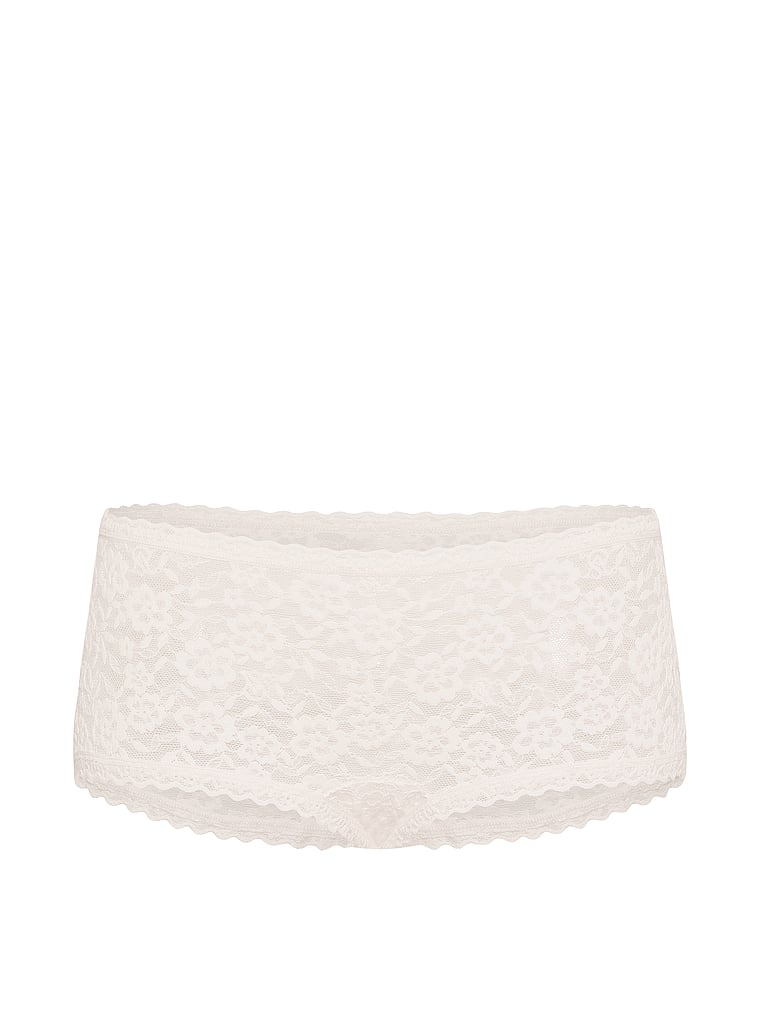 Victoria's Secret, The Lacie Lace Low-Rise Boyshort, Coconut White, offModelFront, 3 of 3