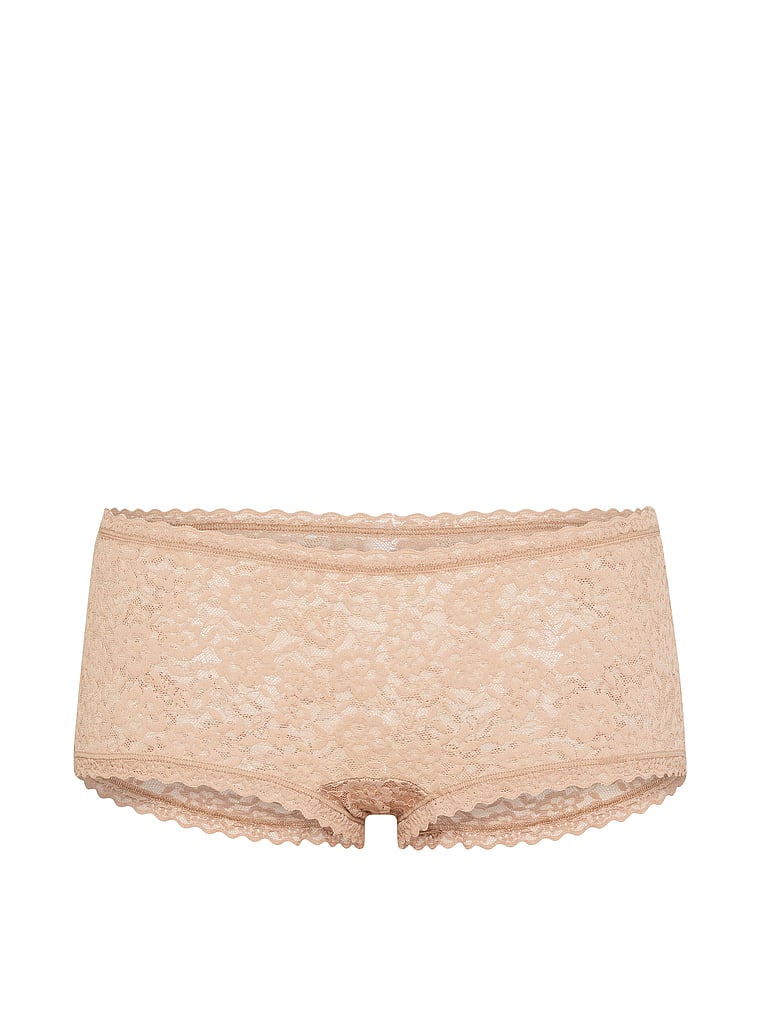 Victoria's Secret, The Lacie Lace Low-Rise Boyshort, Praline, offModelFront, 3 of 3