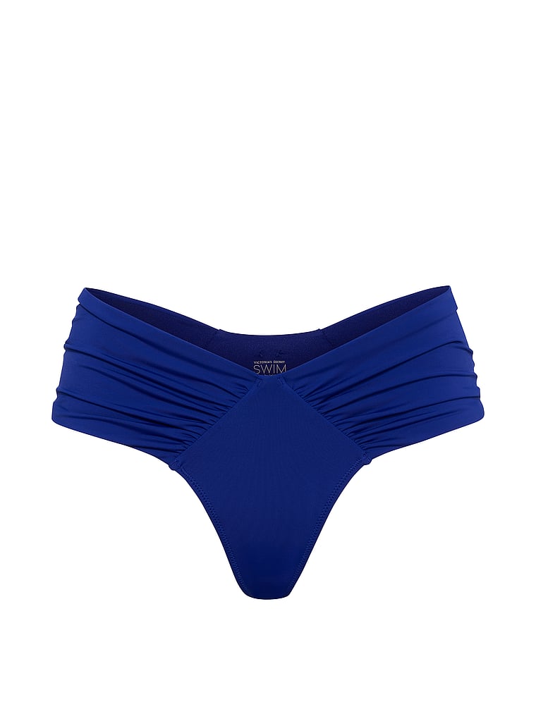 Victoria's Secret, Victoria's Secret Swim Ruched Itsy Bikini Bottom, Fantasia Blue, offModelFront, 3 of 3