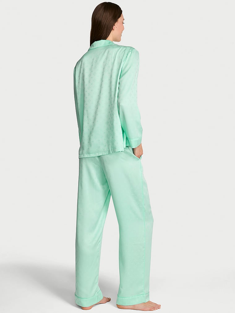 Victoria's Secret, Victoria's Secret Signature Satin Long Pajama Set, Waterfall, onModelBack, 2 of 3