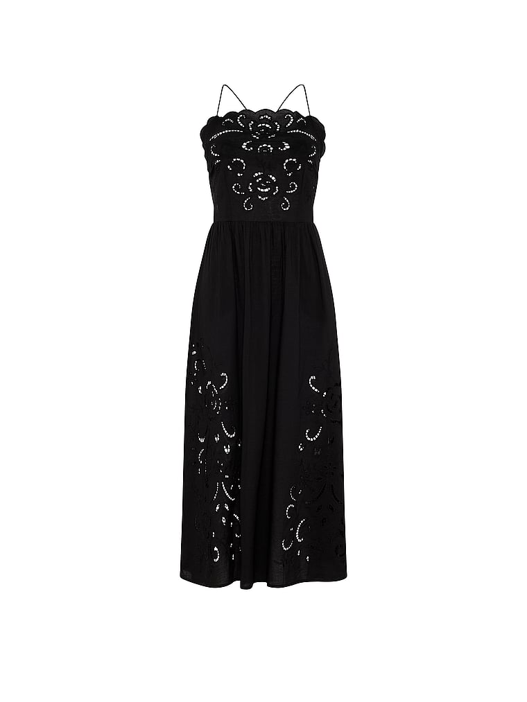 Victoria's Secret, Victoria's Secret Swim Beachwear Eyelet Open-Back Midi Dress, Black, offModelFront, 3 of 4