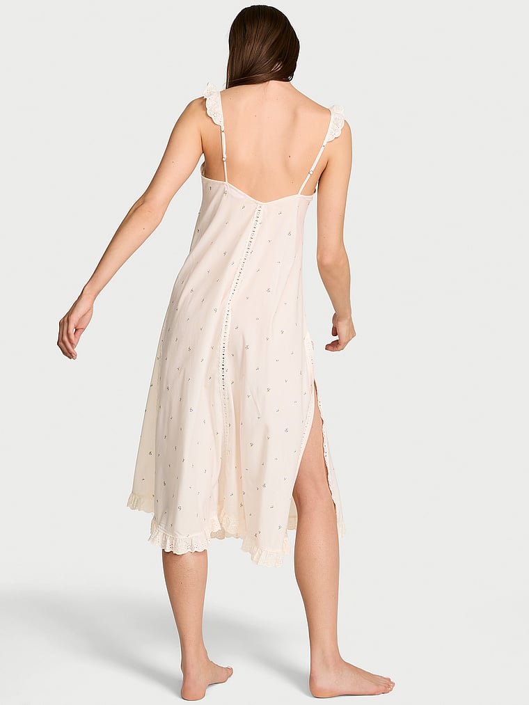 Victoria's Secret, Victoria's Secret Cotton Dream Midi Nightgown, Coconut White Floral, onModelBack, 2 of 4